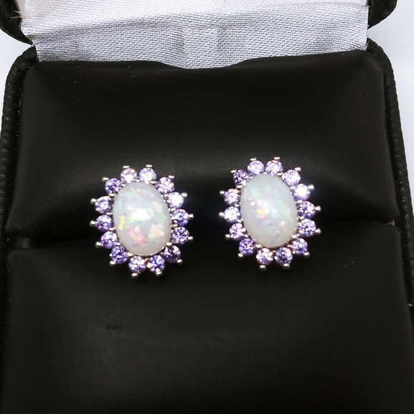 Stunning fire opal and amethyst quartz earrings - Picture 2 of 3